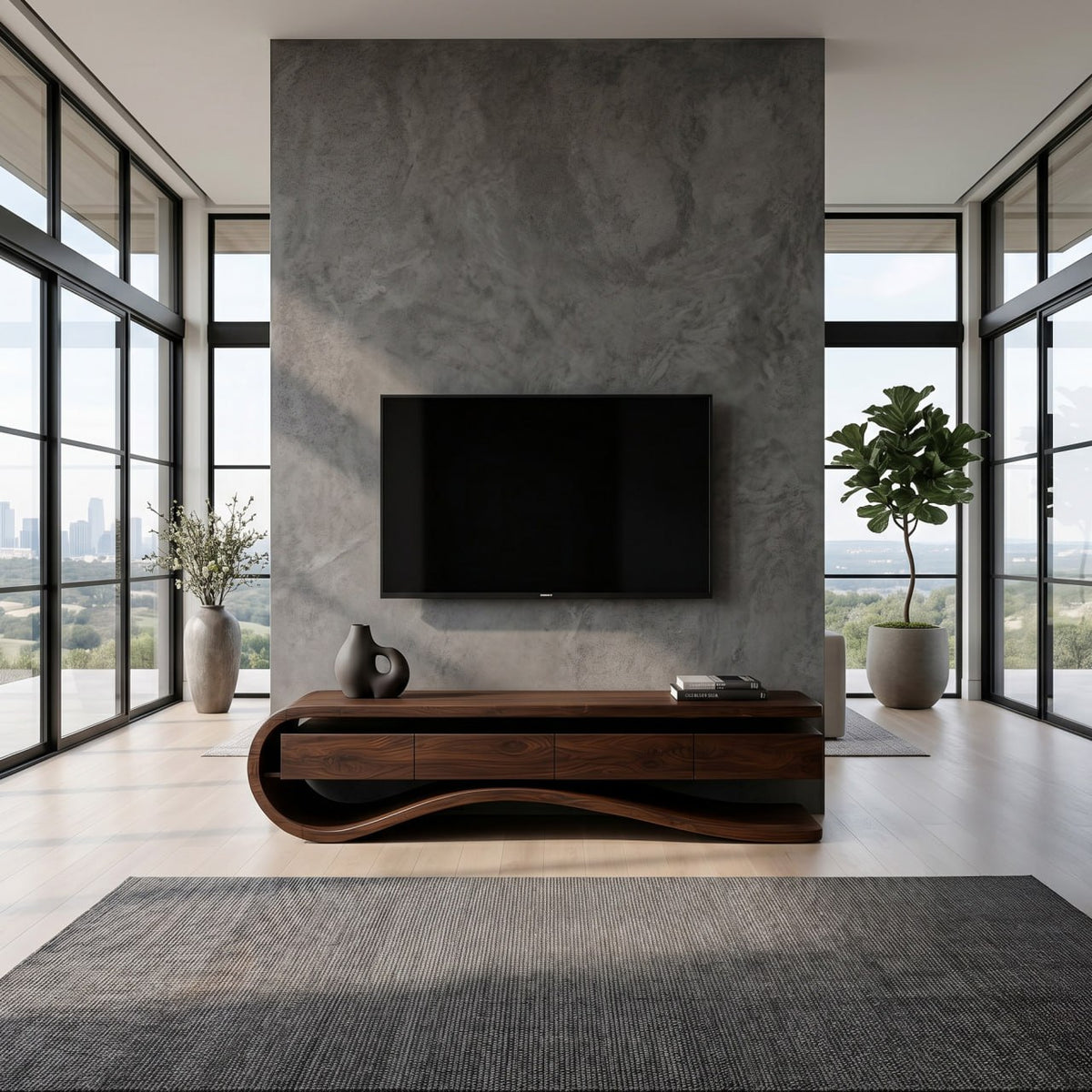Contemporary Curved Rounded TV Console For Designer Living Room - Image 7
