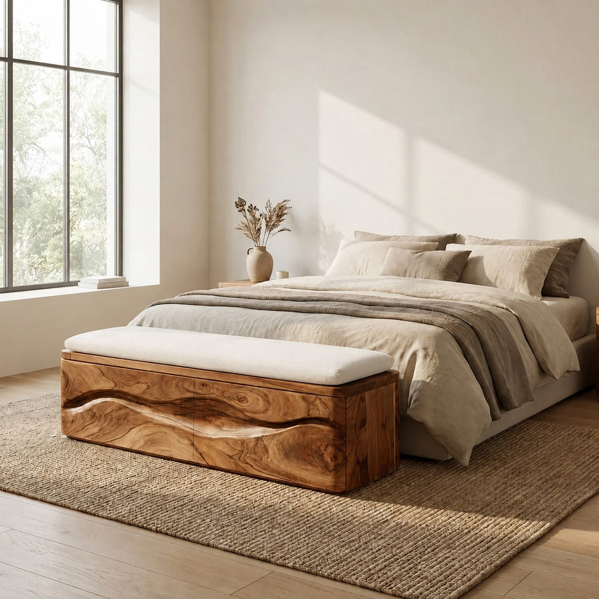 Modern Natural Wood Storage Bench For End Of Bed - Image 6