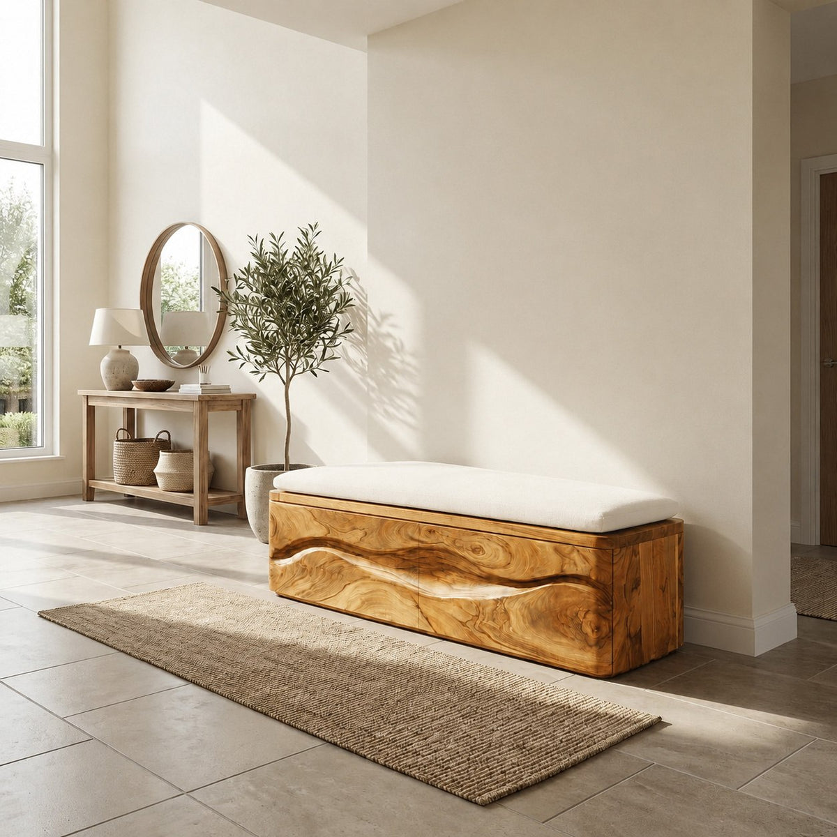 Modern Natural Wood Storage Bench For End Of Bed - Image 5