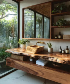 Handcrafted Solid Wood Bathroom Vanity With Storage And Rustic Design