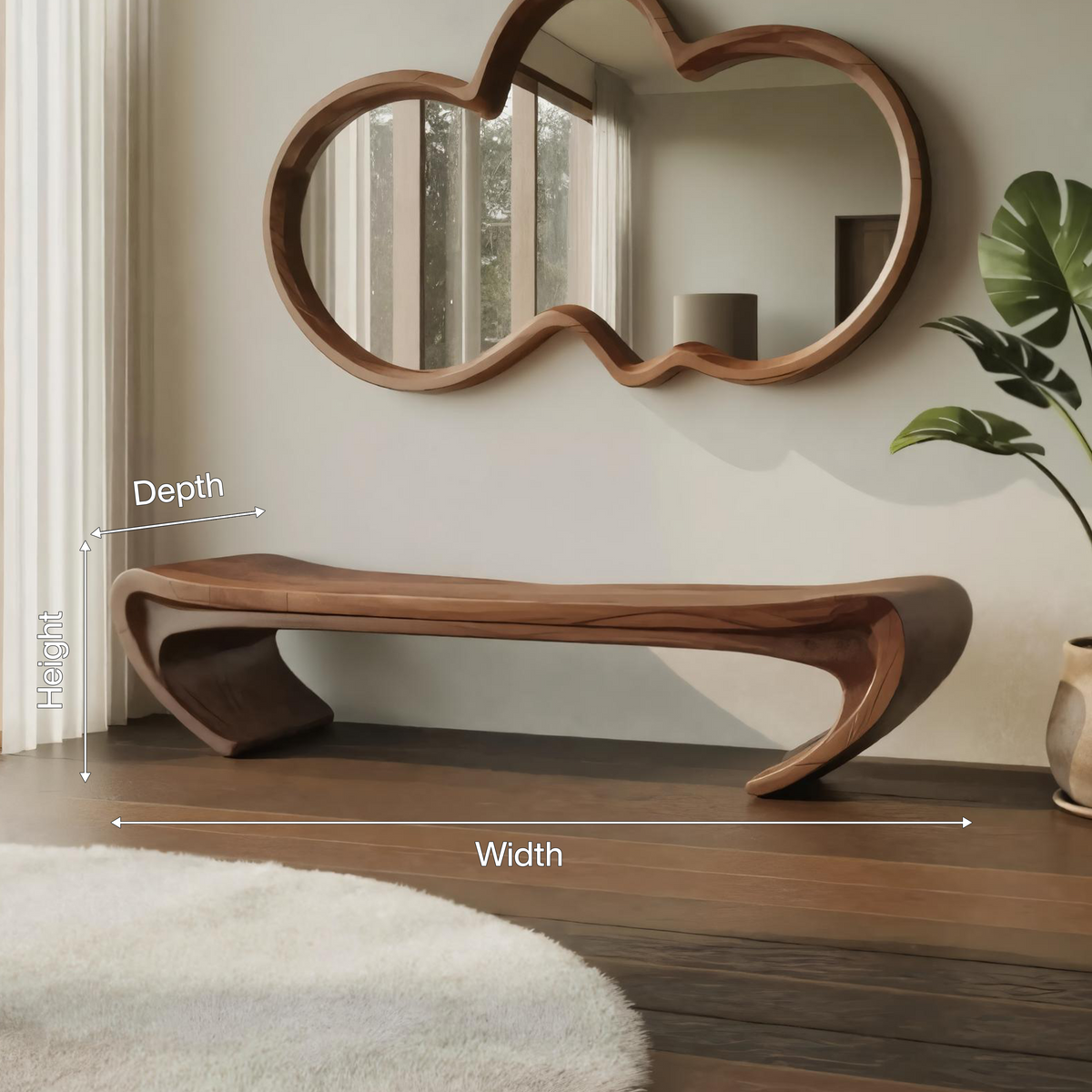 Modern Sculptural Wood Bench For Entryway Or Living Room - Image 8