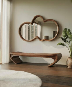 Modern Sculptural Wood Bench For Entryway Or Living Room