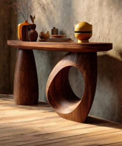Mid Century Sculptural Live Edge Console Table For Luxury Entryway