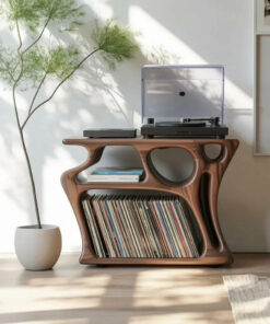 Sculptural Solid Wood Vinyl Record Cabinet