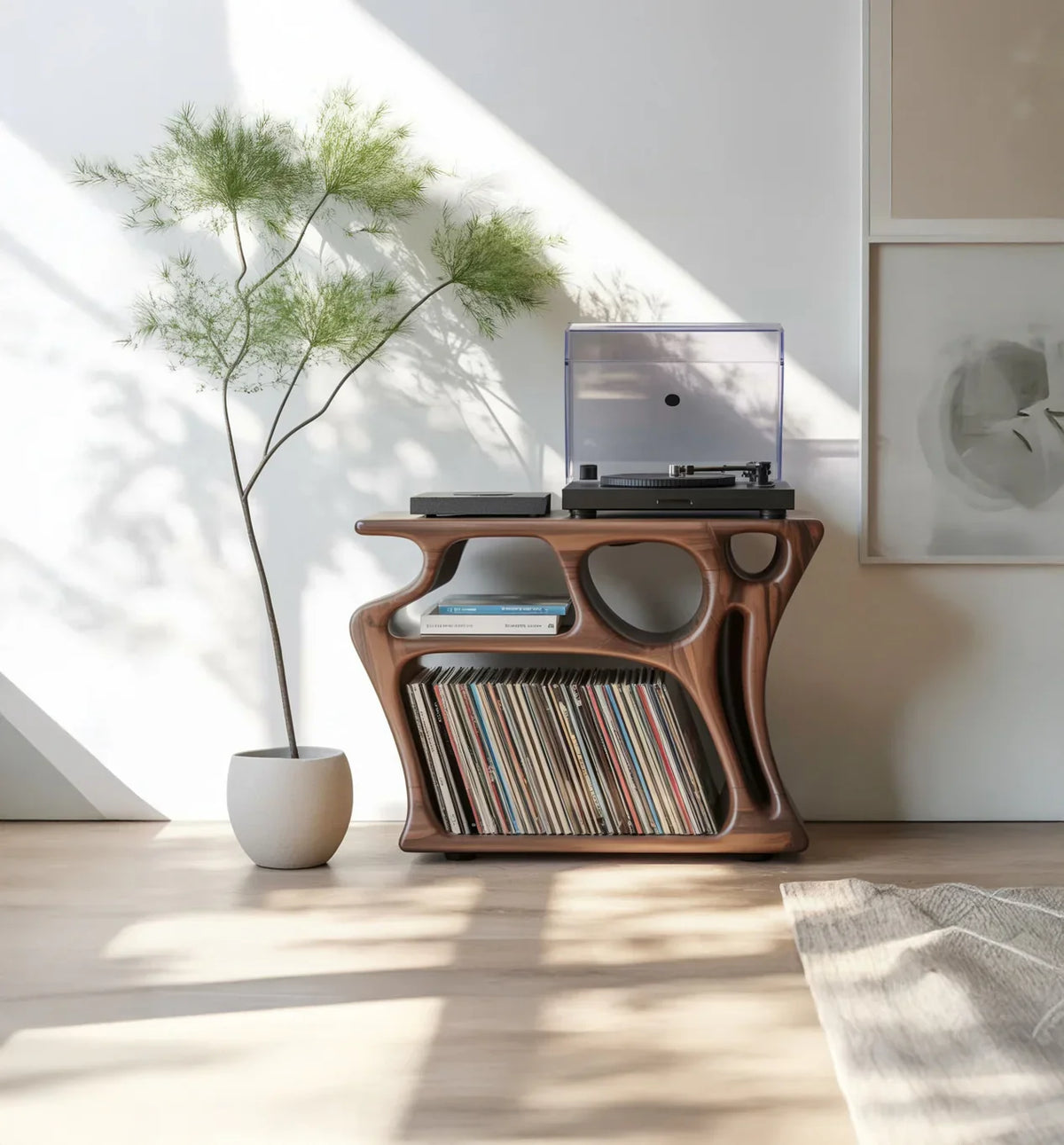 Sculptural Solid Wood Vinyl Record Cabinet - Image 5