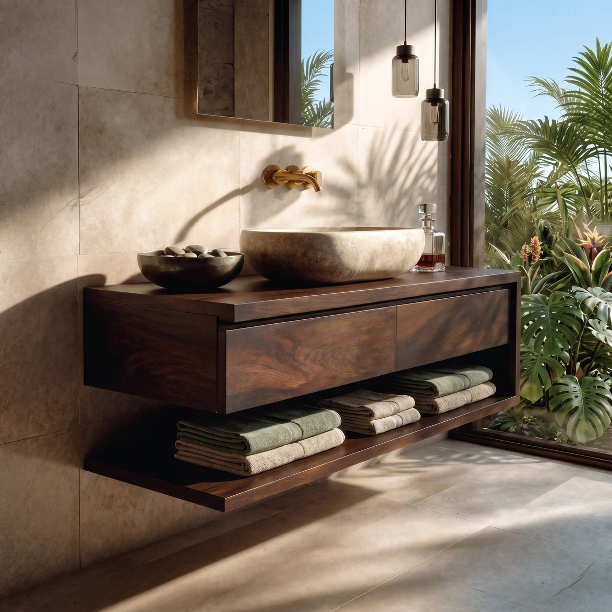 Contemporary Wall Mounted Wood Bathroom Vanity For Bathroom - Image 7