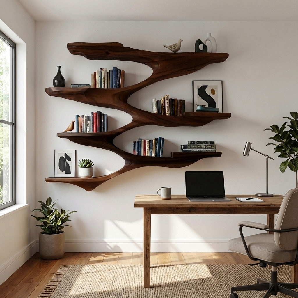 Mid Century Wooden Wall Shelf For Living Room Space - Image 7