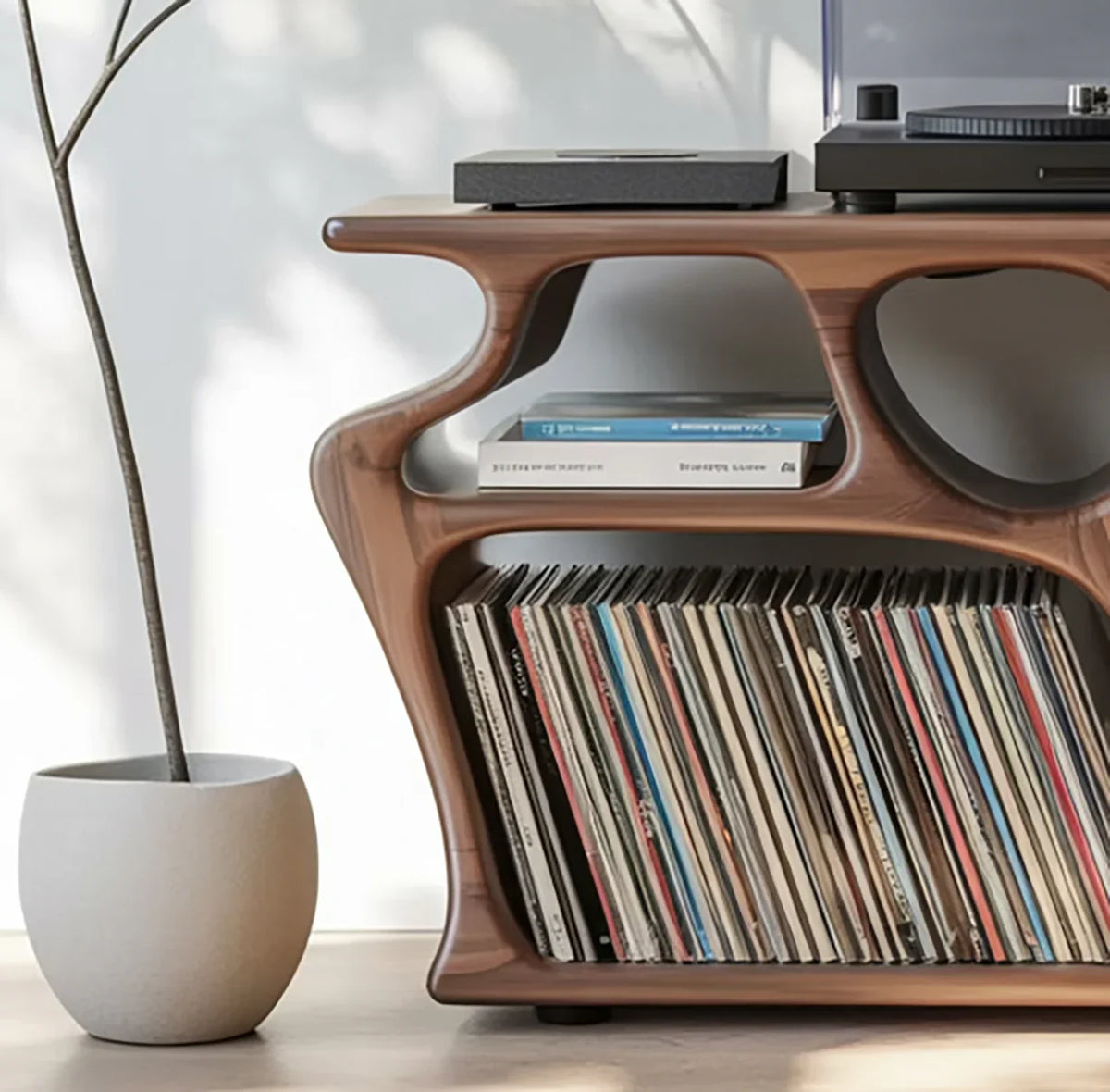 Sculptural Solid Wood Vinyl Record Cabinet - Image 3